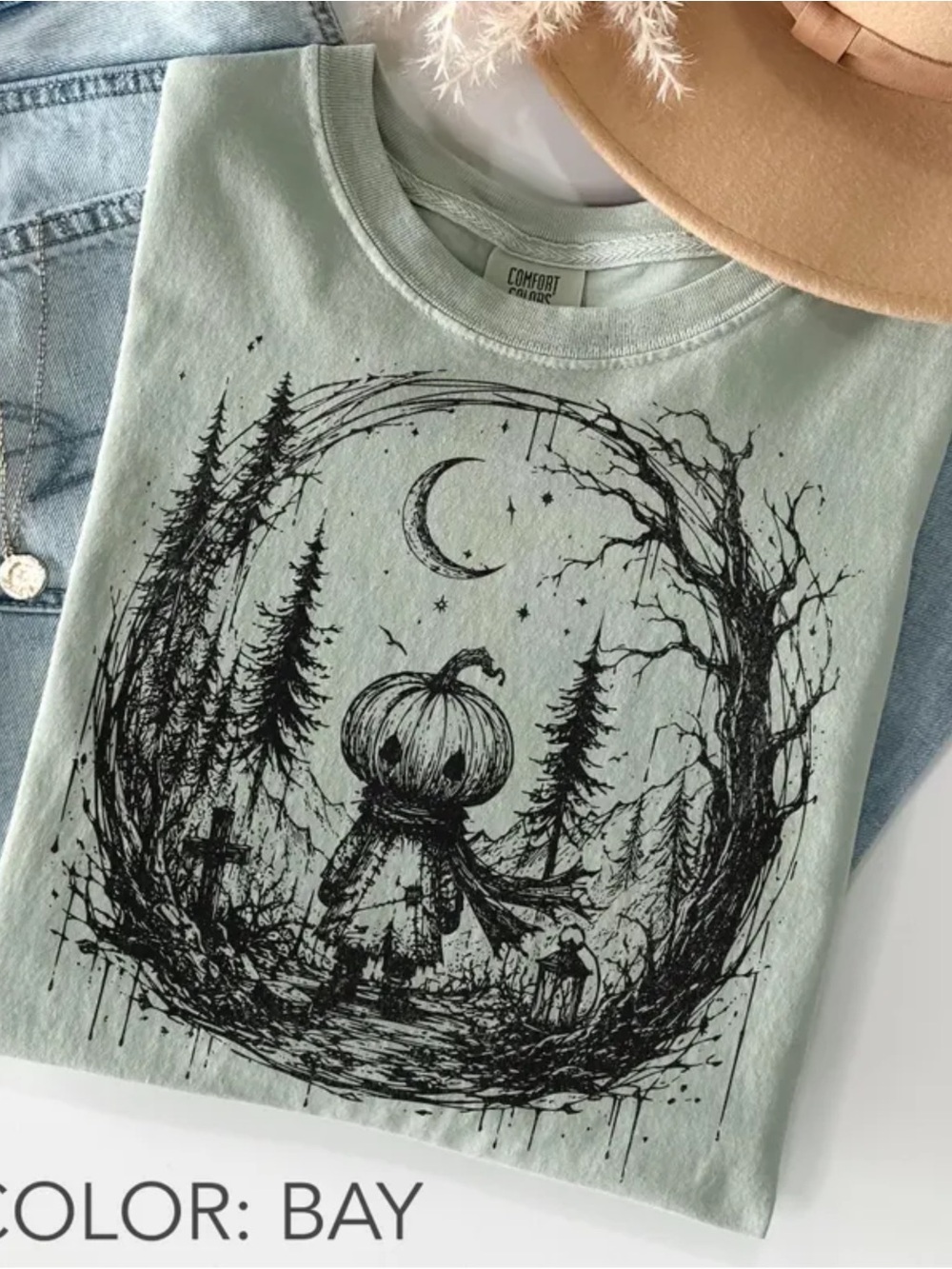 Comfort Colors Bay Green Pumpkin Forest Graphic Tee